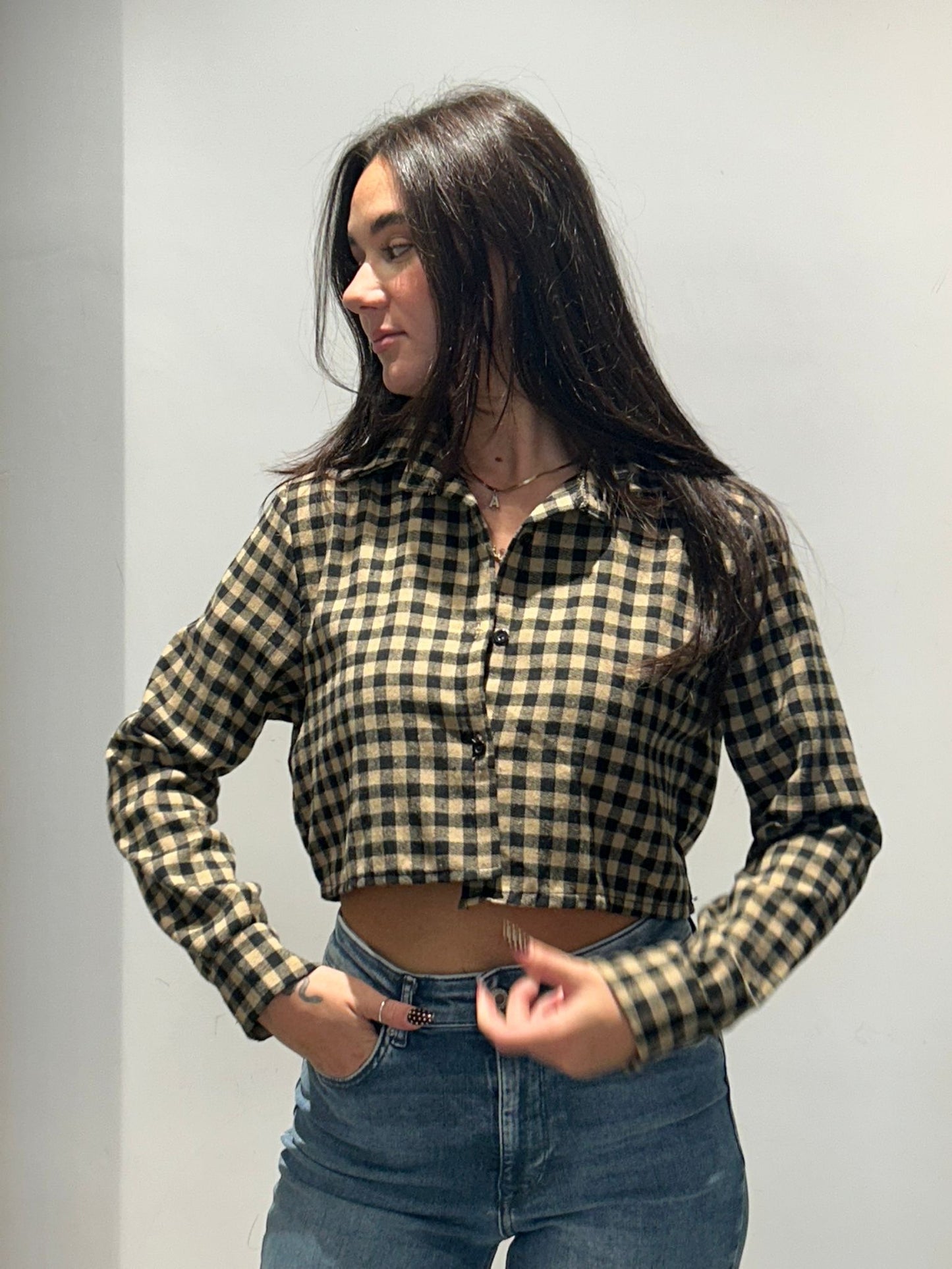 luna camicia check crop
