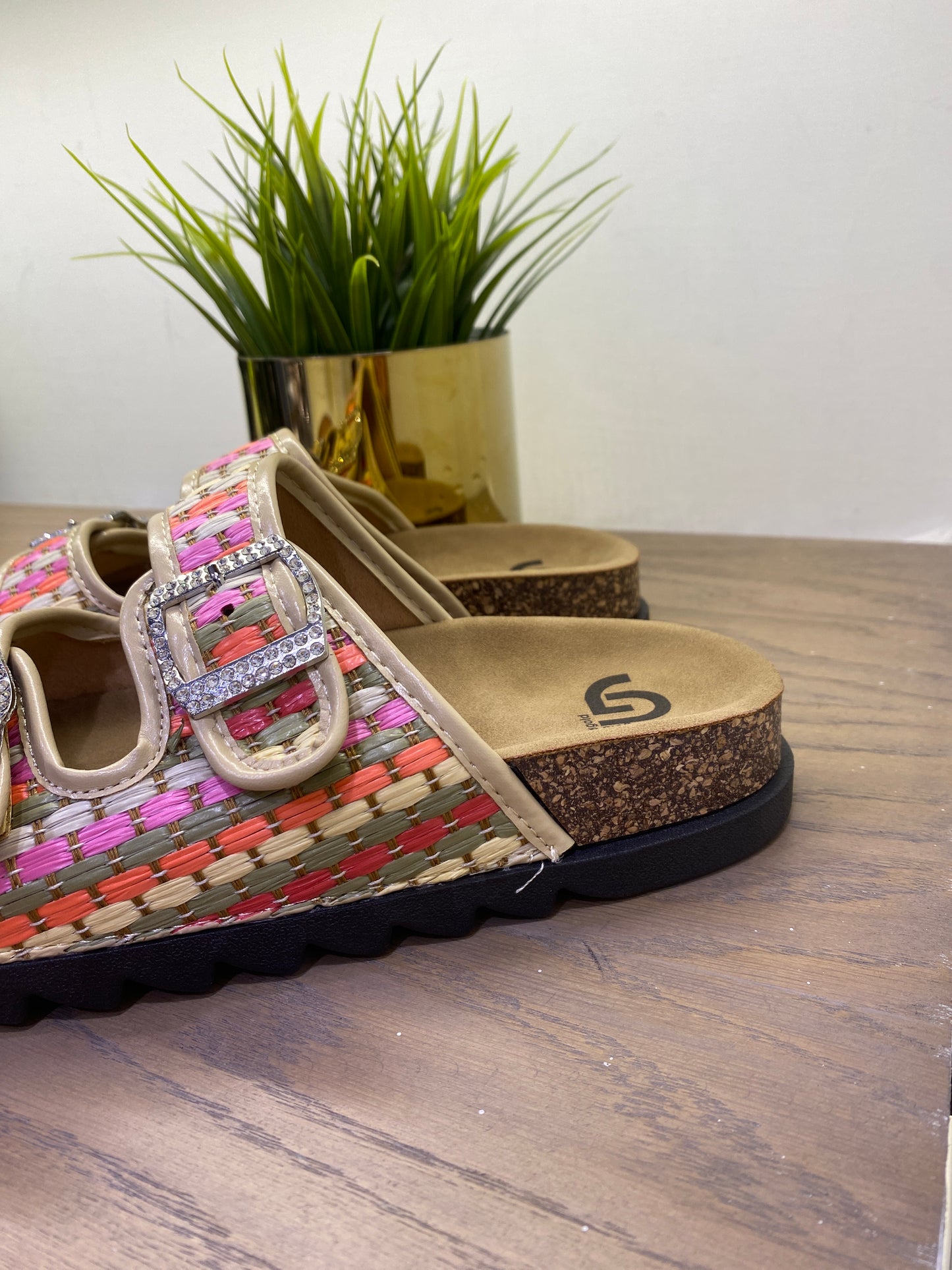 gold sandalo doppia fascia raffia