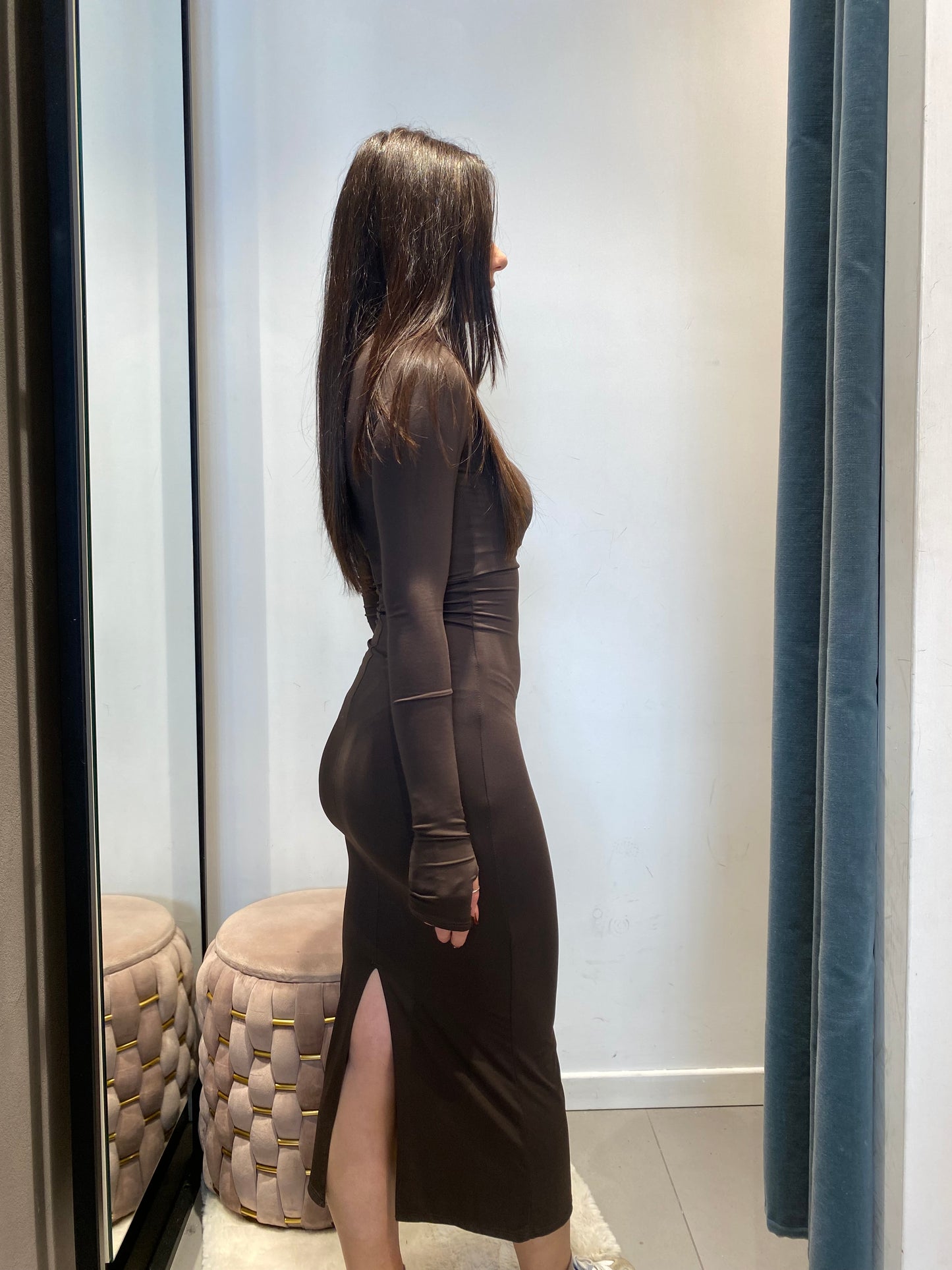 victor long dress collo pistagna