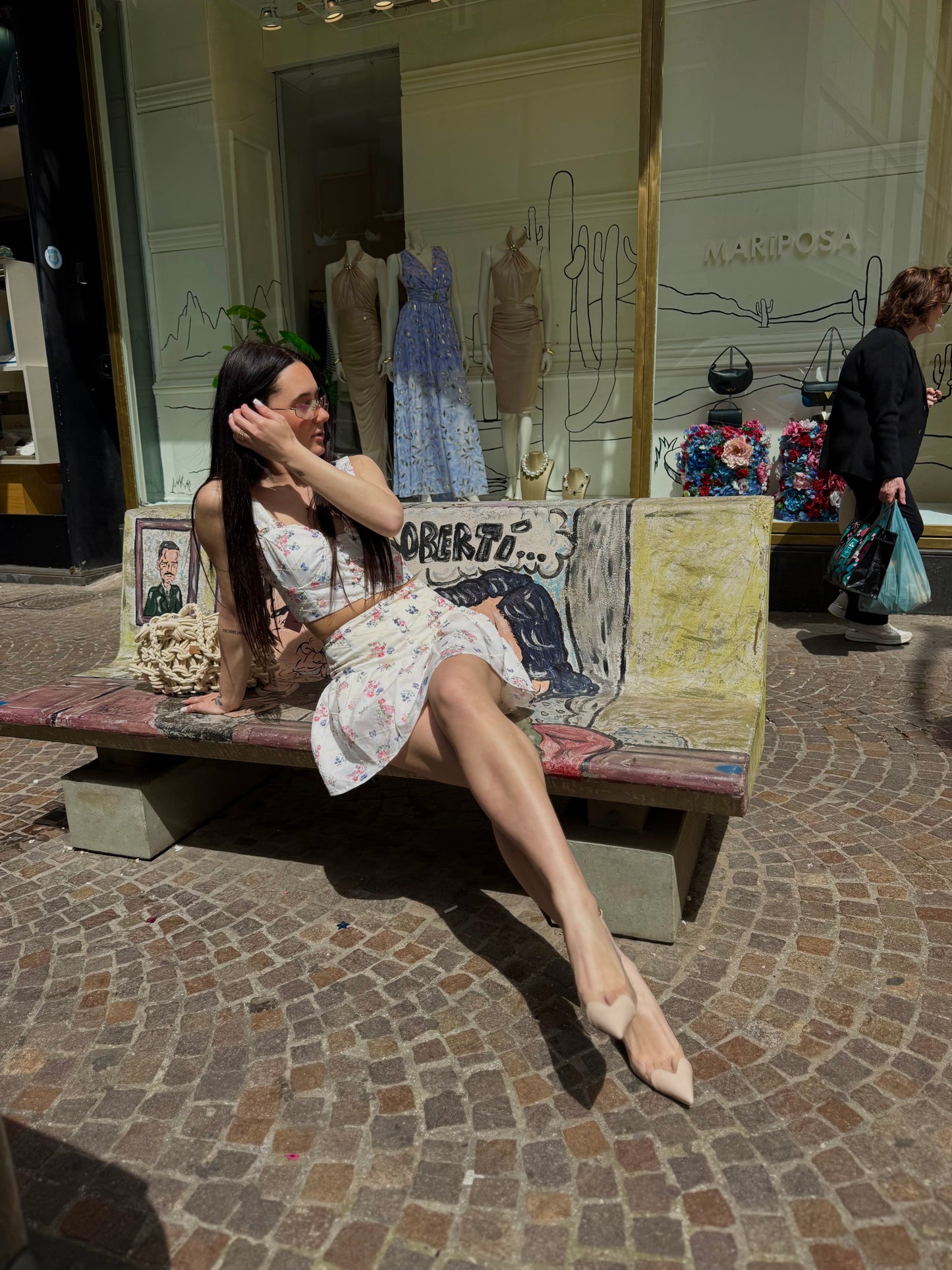 glamorous top fiore e farfalle