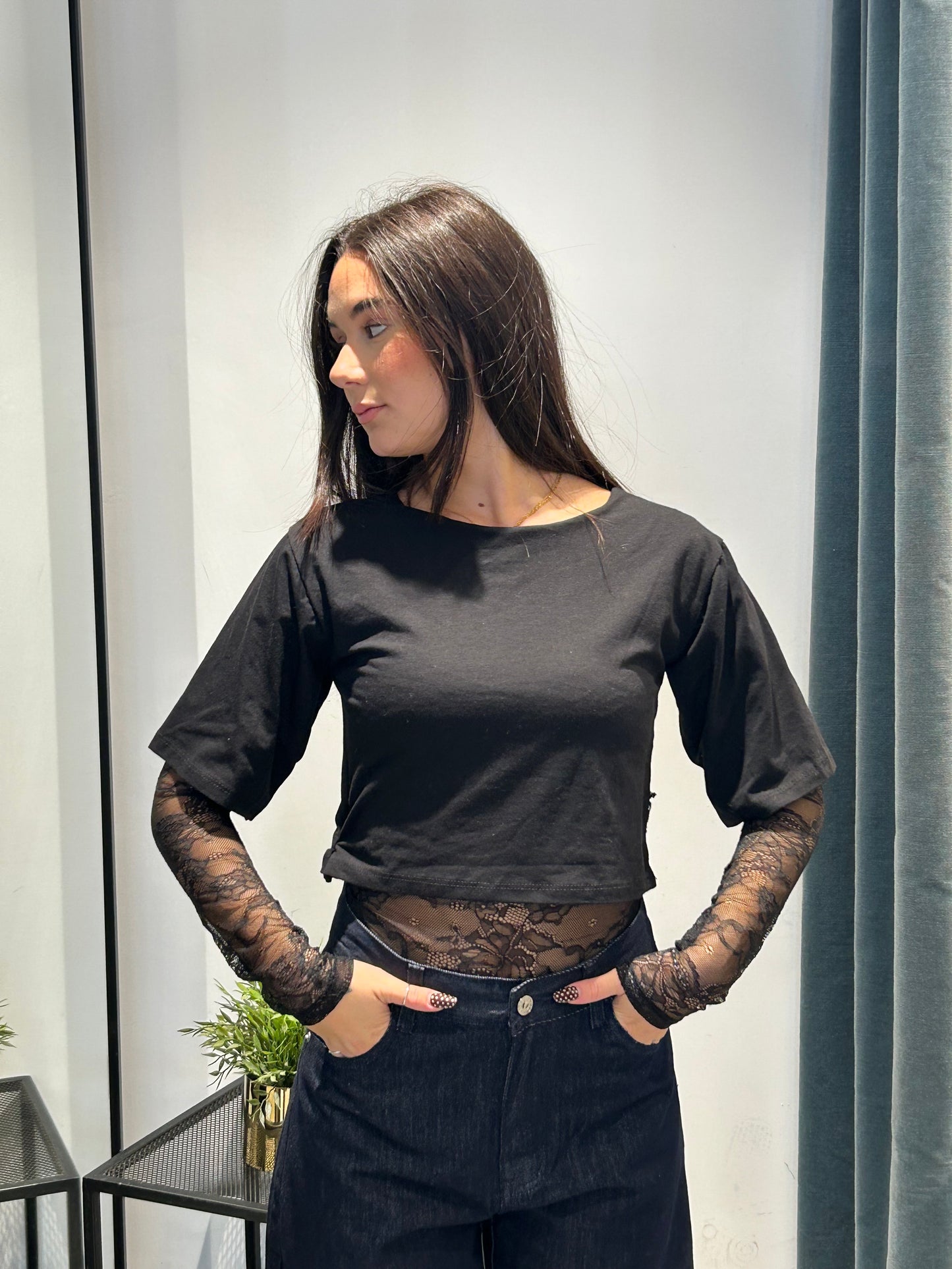 luna t-shirt crop+body pizzo