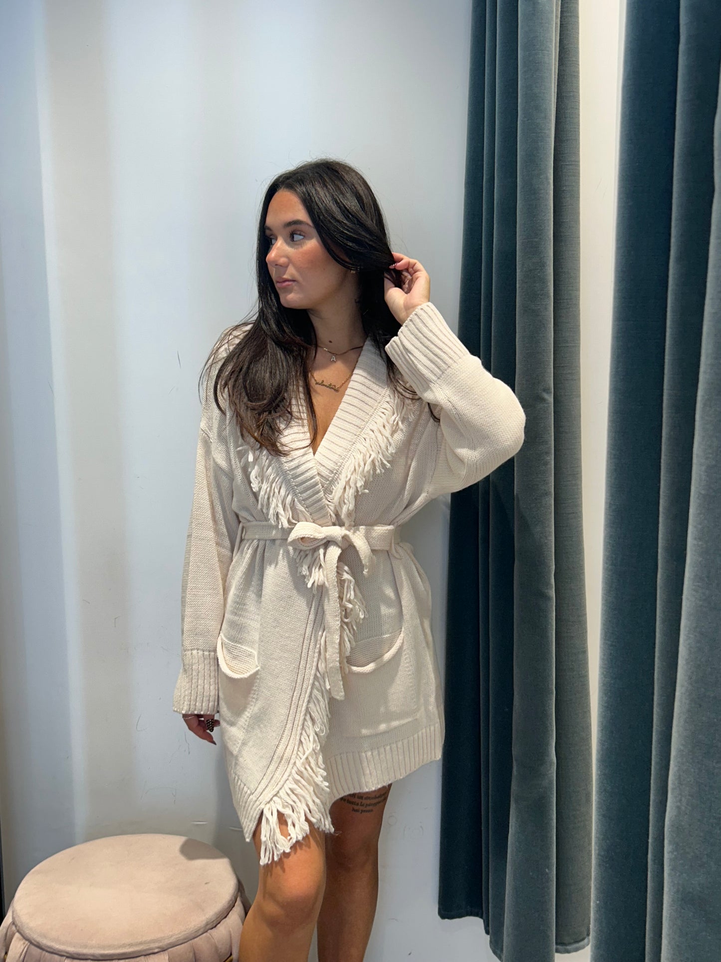 egg cardigan cintura e frange