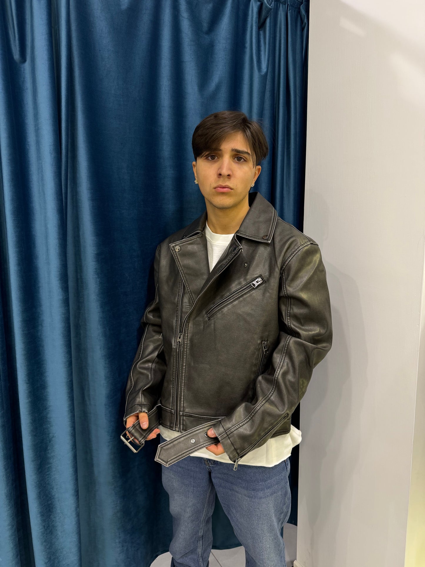 only & sons chiodo di pelle