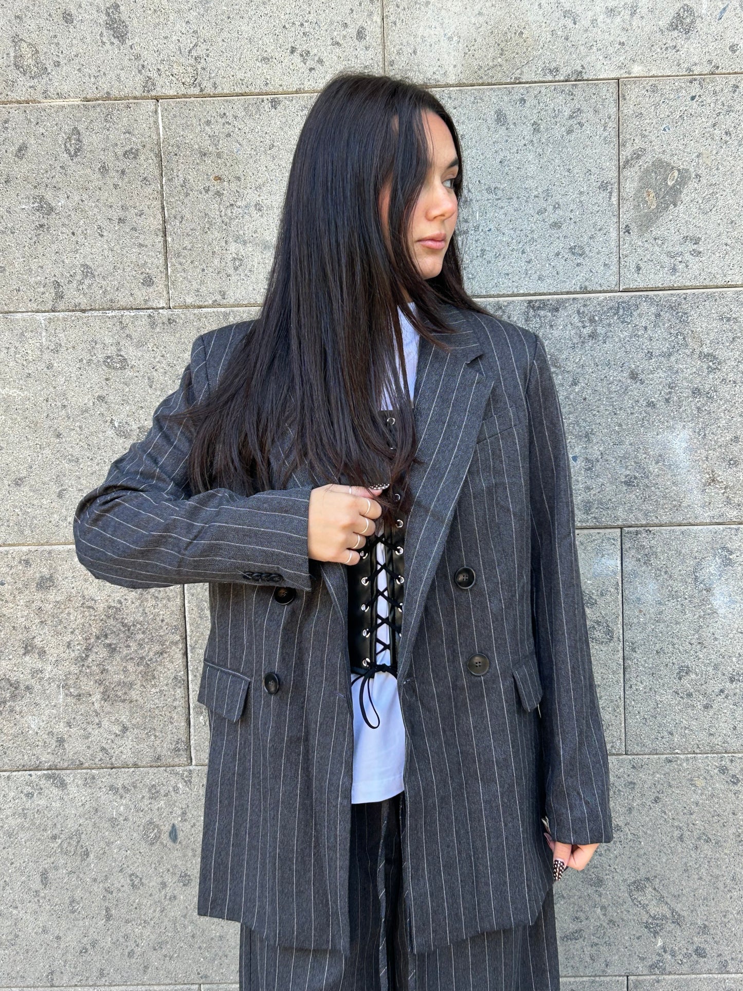 glamorous blazer doppio petto gessato