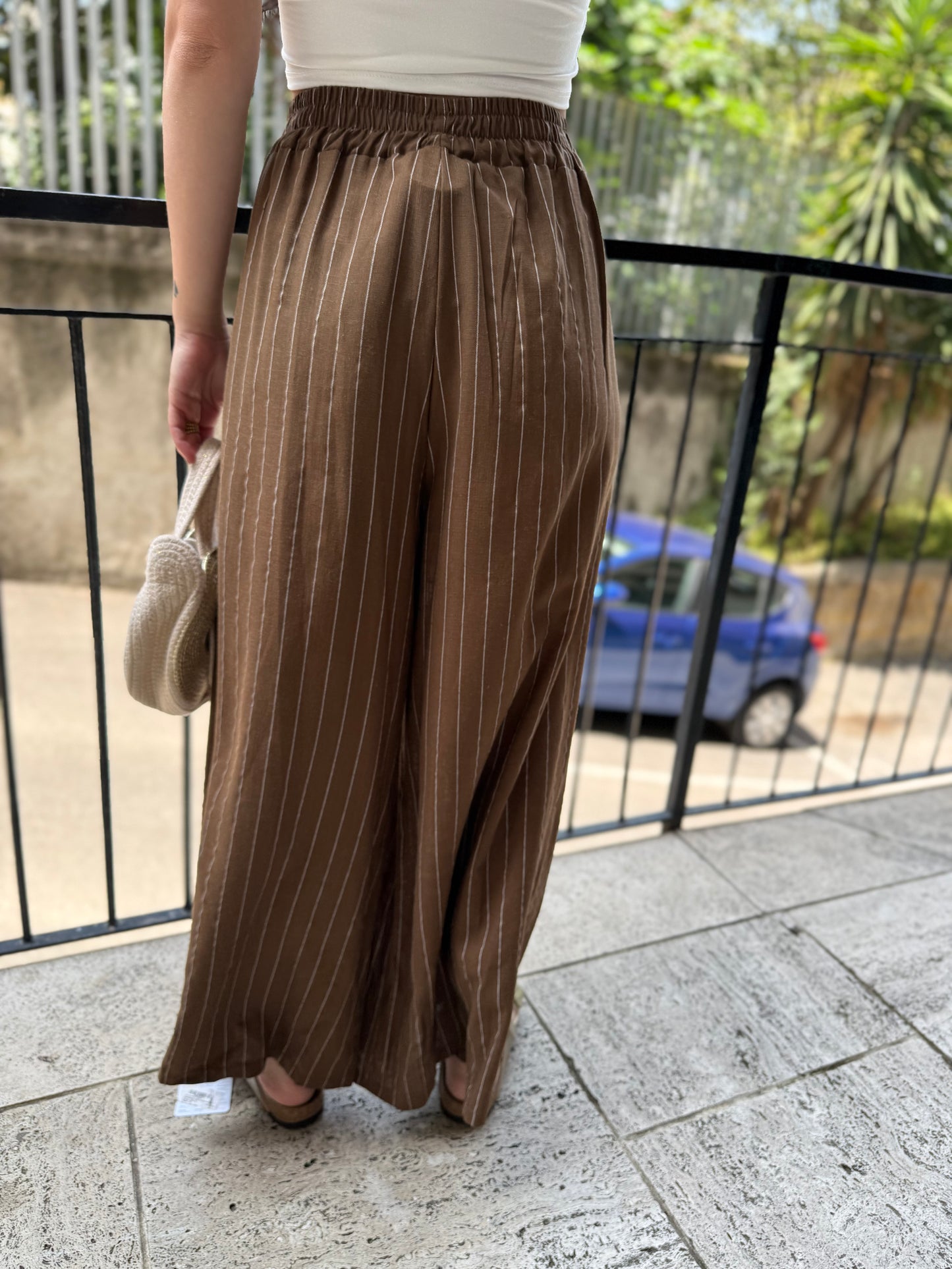 vicbee pantalone lino gessato