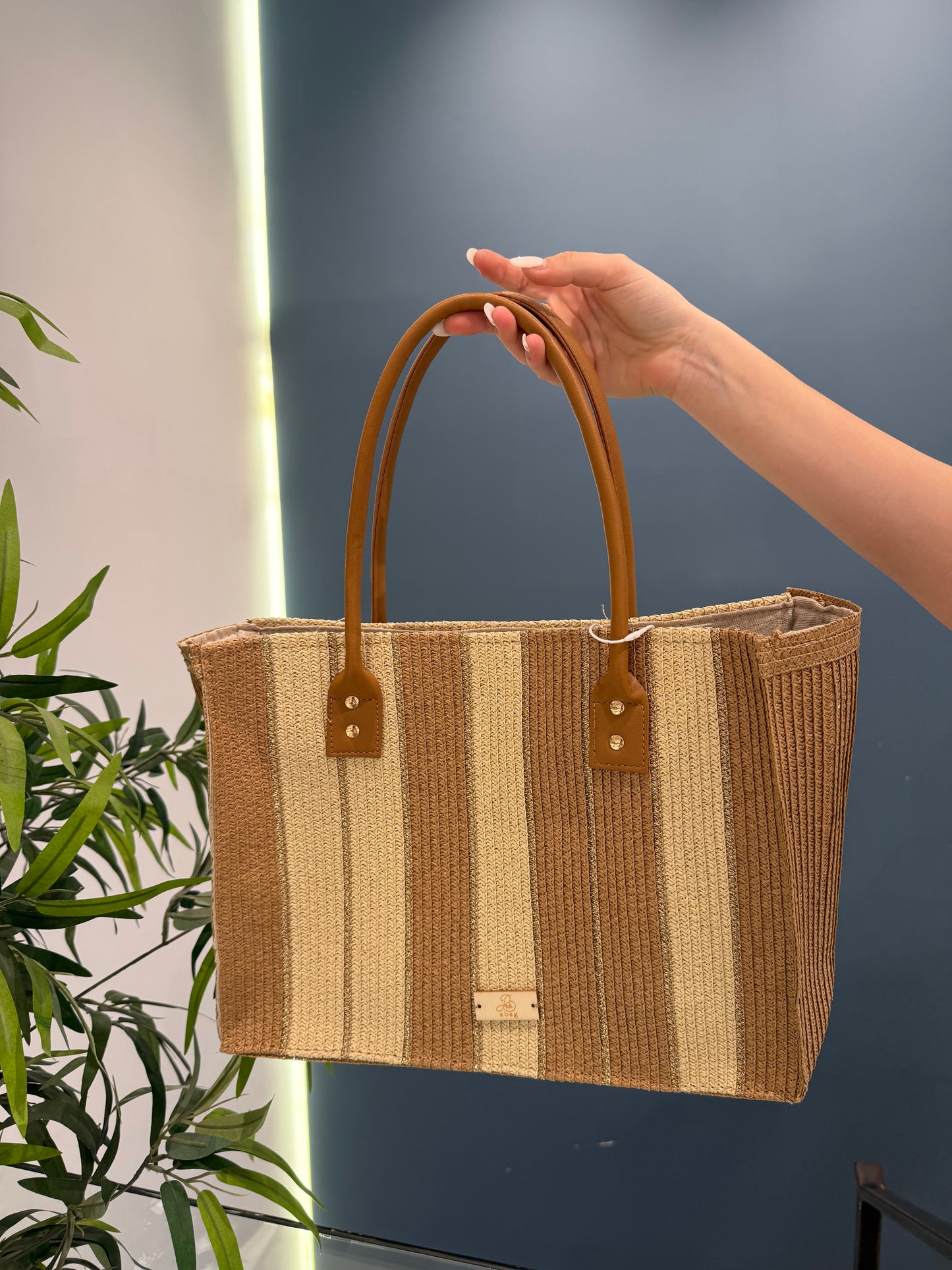 irene borsa righe manico in pelle