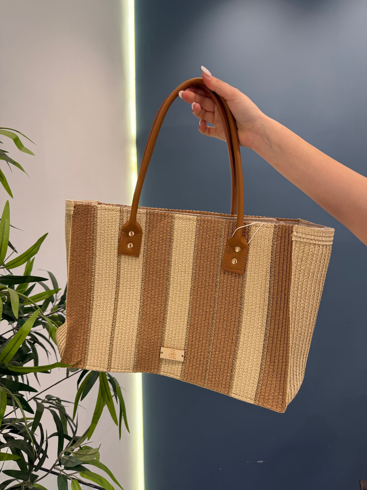 irene borsa righe manico in pelle