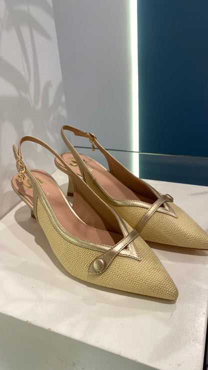 gold sling back contrasto bottone