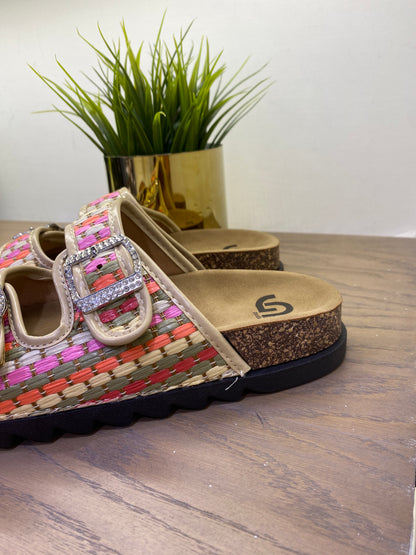 gold sandalo doppia fascia raffia