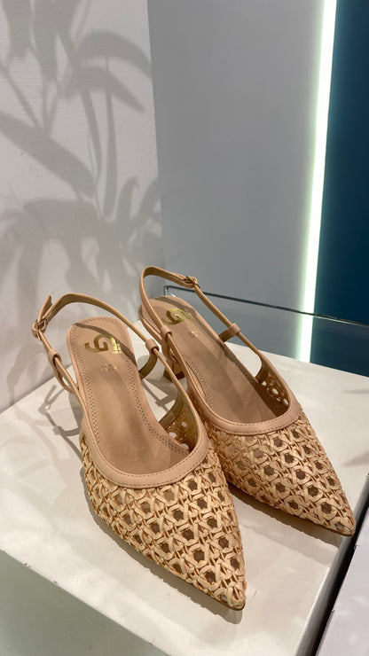 gold sling back tomaia intrecciata
