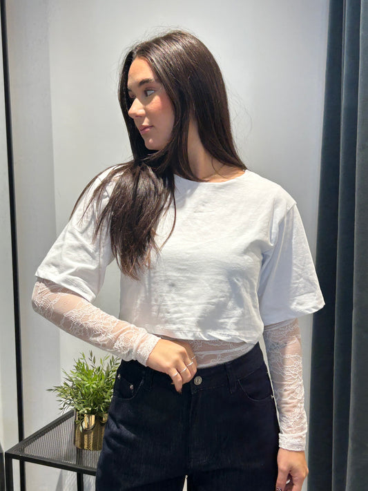 luna t-shirt crop+body pizzo