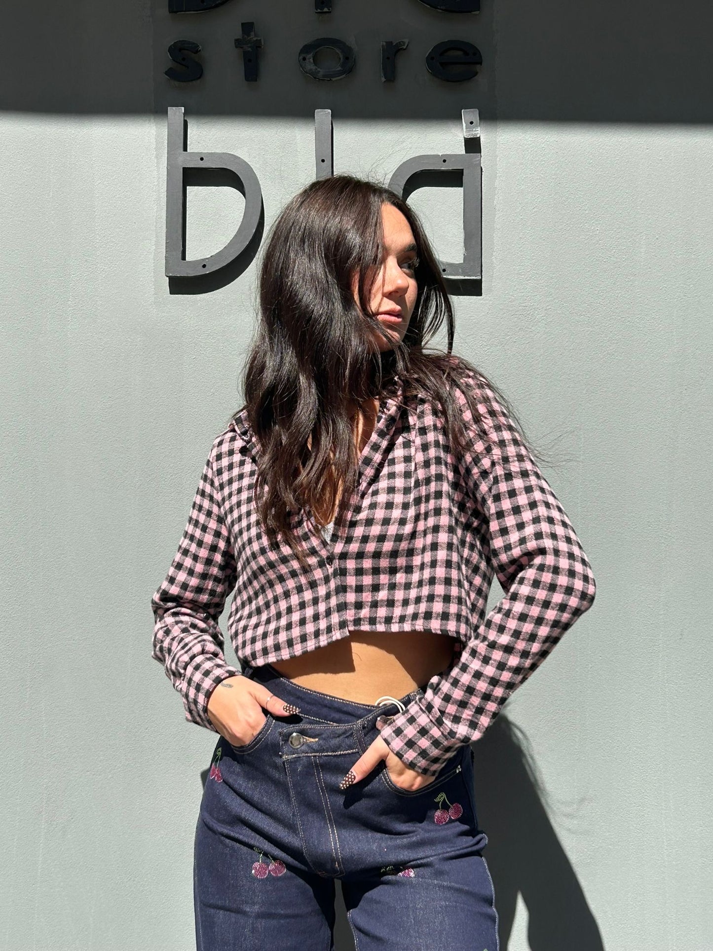 luna camicia check crop