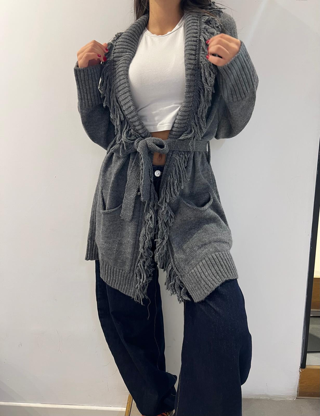 egg cardigan cintura e frange
