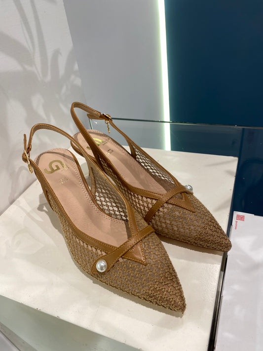 gold sling back rete con perla