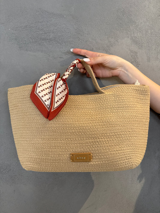 irene borsa rafia con fascia foulard