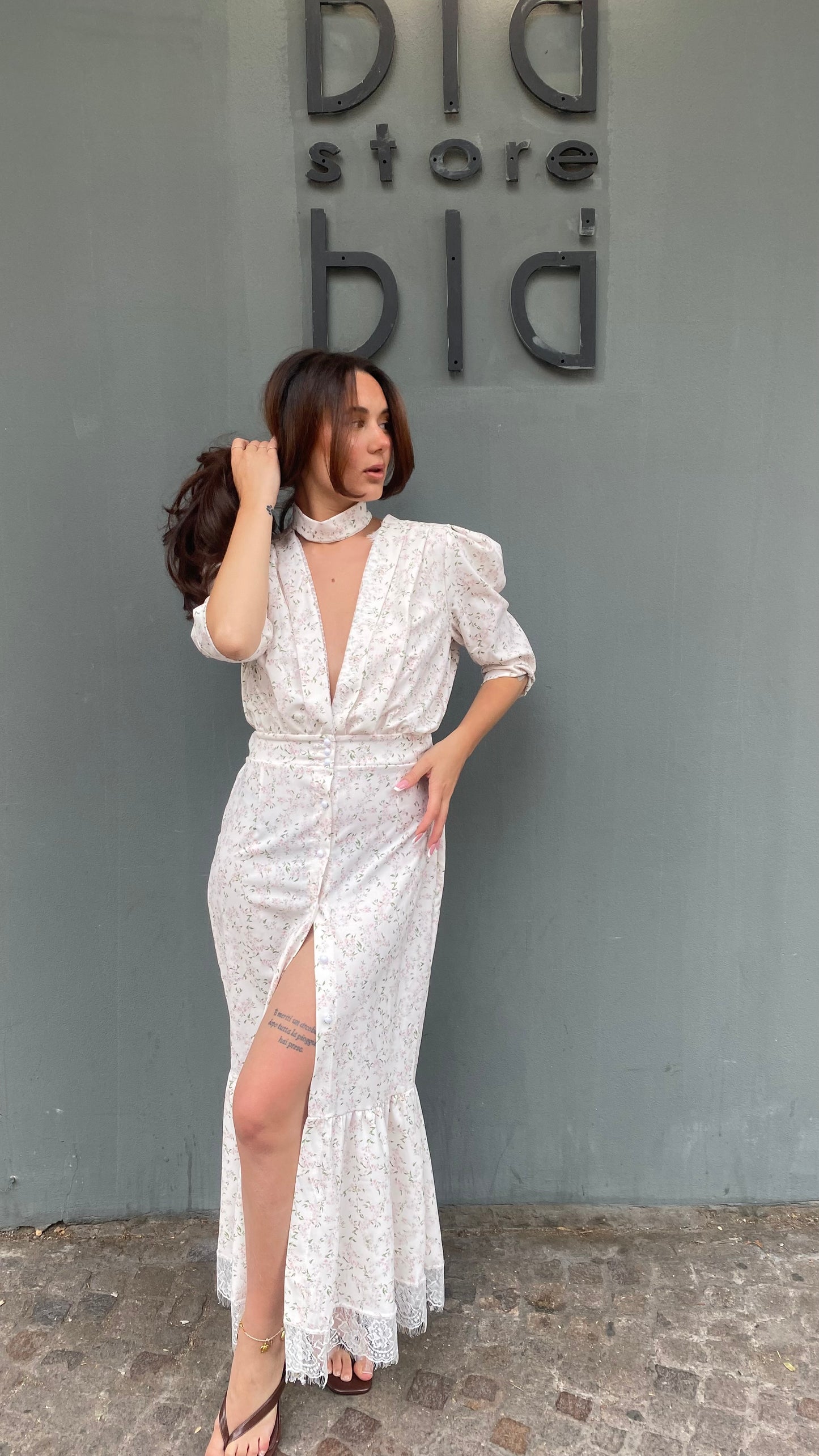victor long dress bottoni floreale