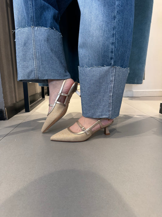 gold sling back tess laminato