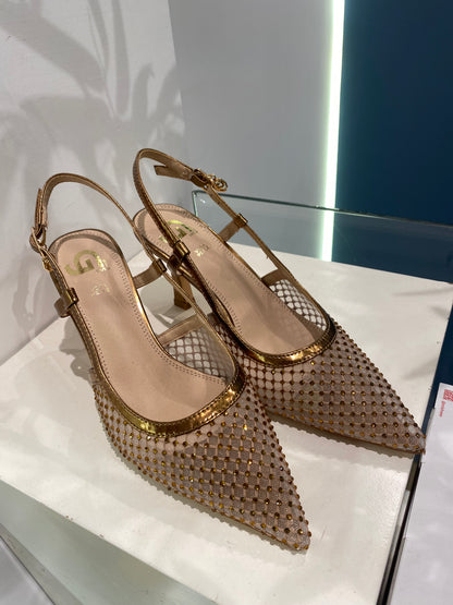 gold sling back mini strass