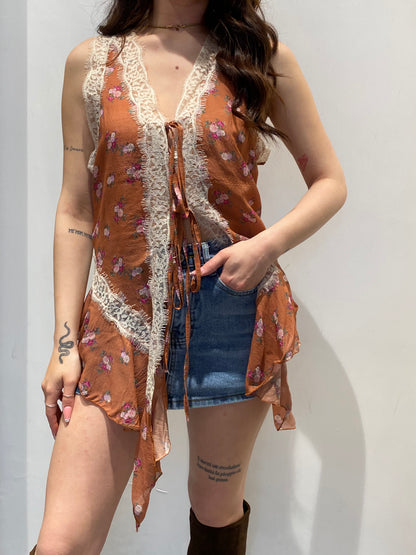 lumina top seta e pizzo