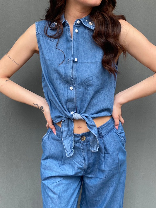 only camicia denim nodo