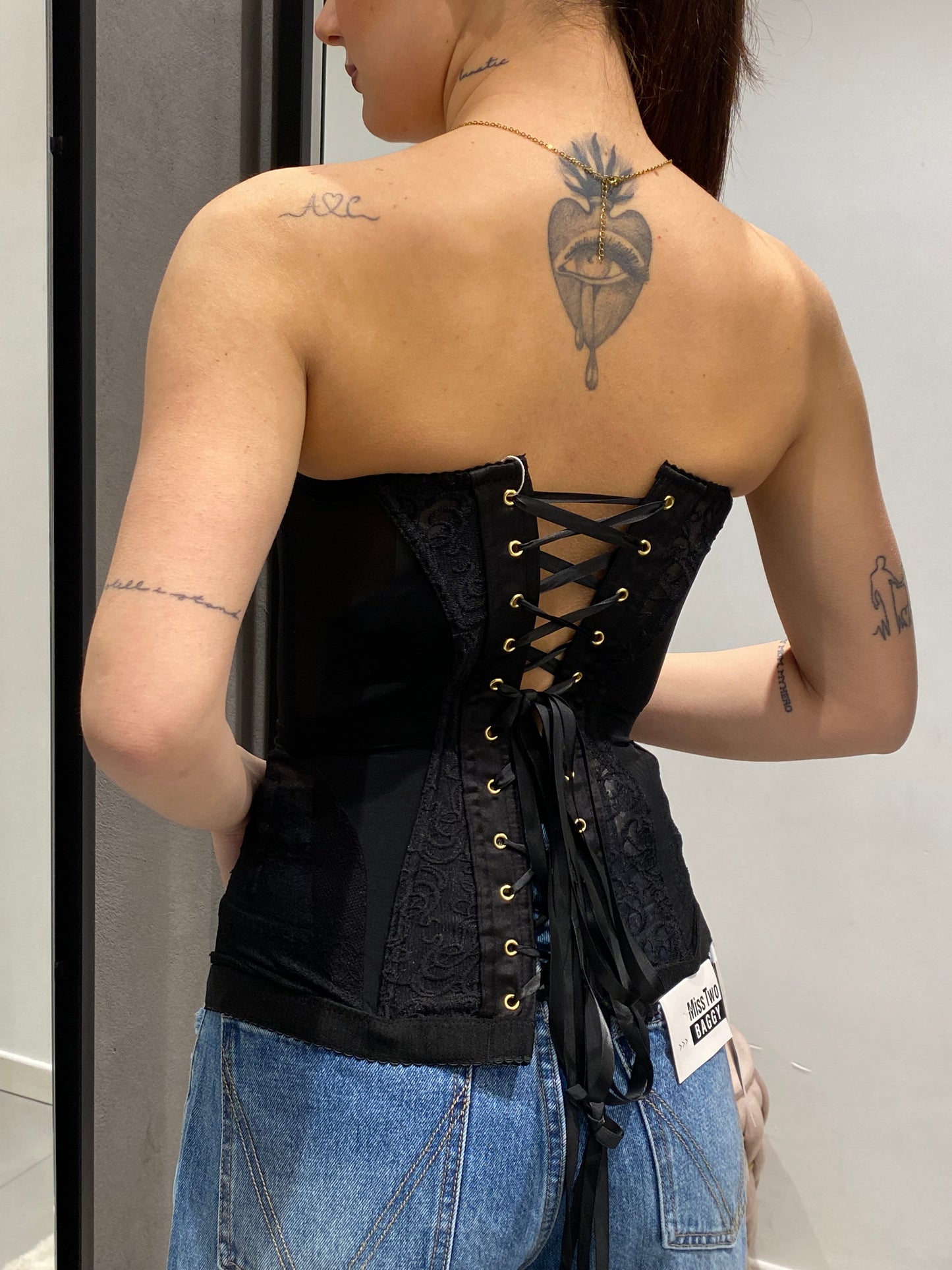 glitter corsetto pizzo stringhe