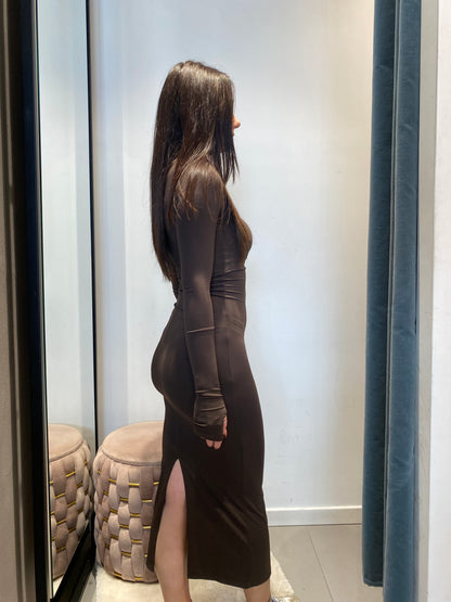 victor long dress collo pistagna