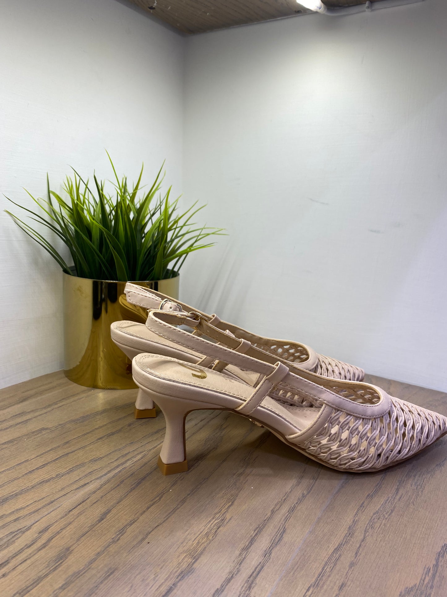 gold sling back rete intrecciata