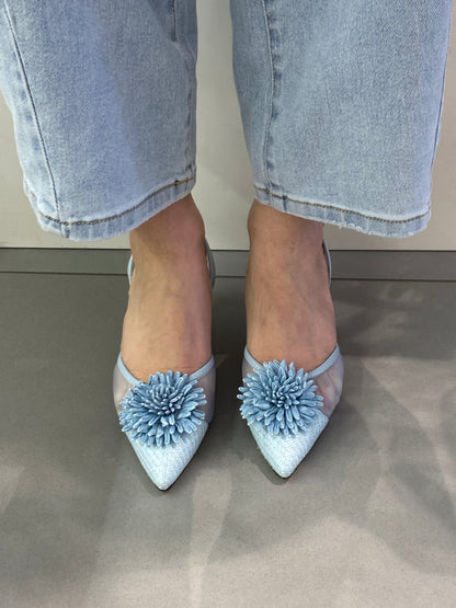 gold sling back con fiore