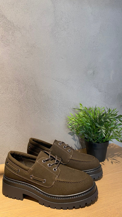 gold mocassino platform camoscio