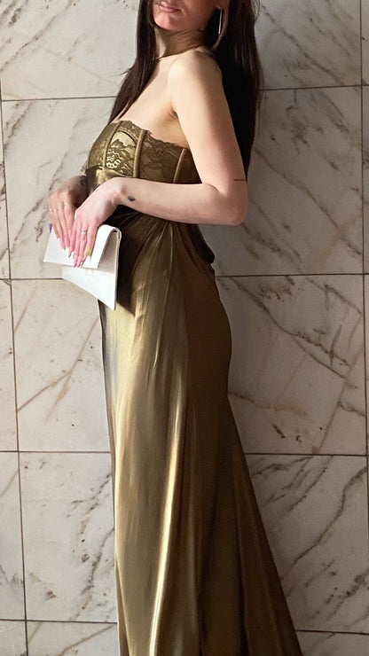 lumina long dress raso e pizzo