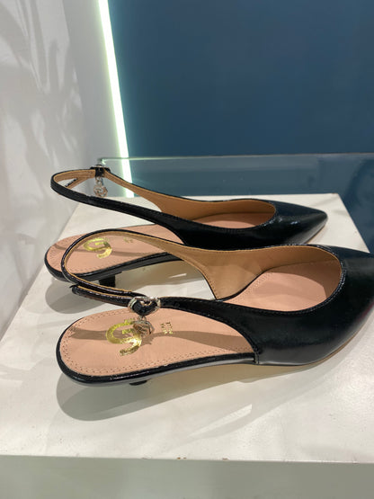 gold sling back tacco basso