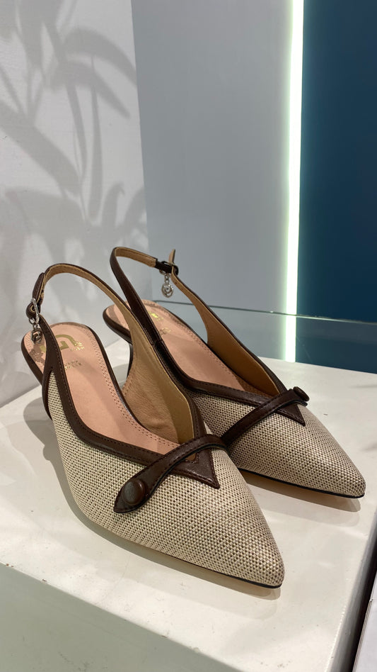 gold sling back contrasto bottone