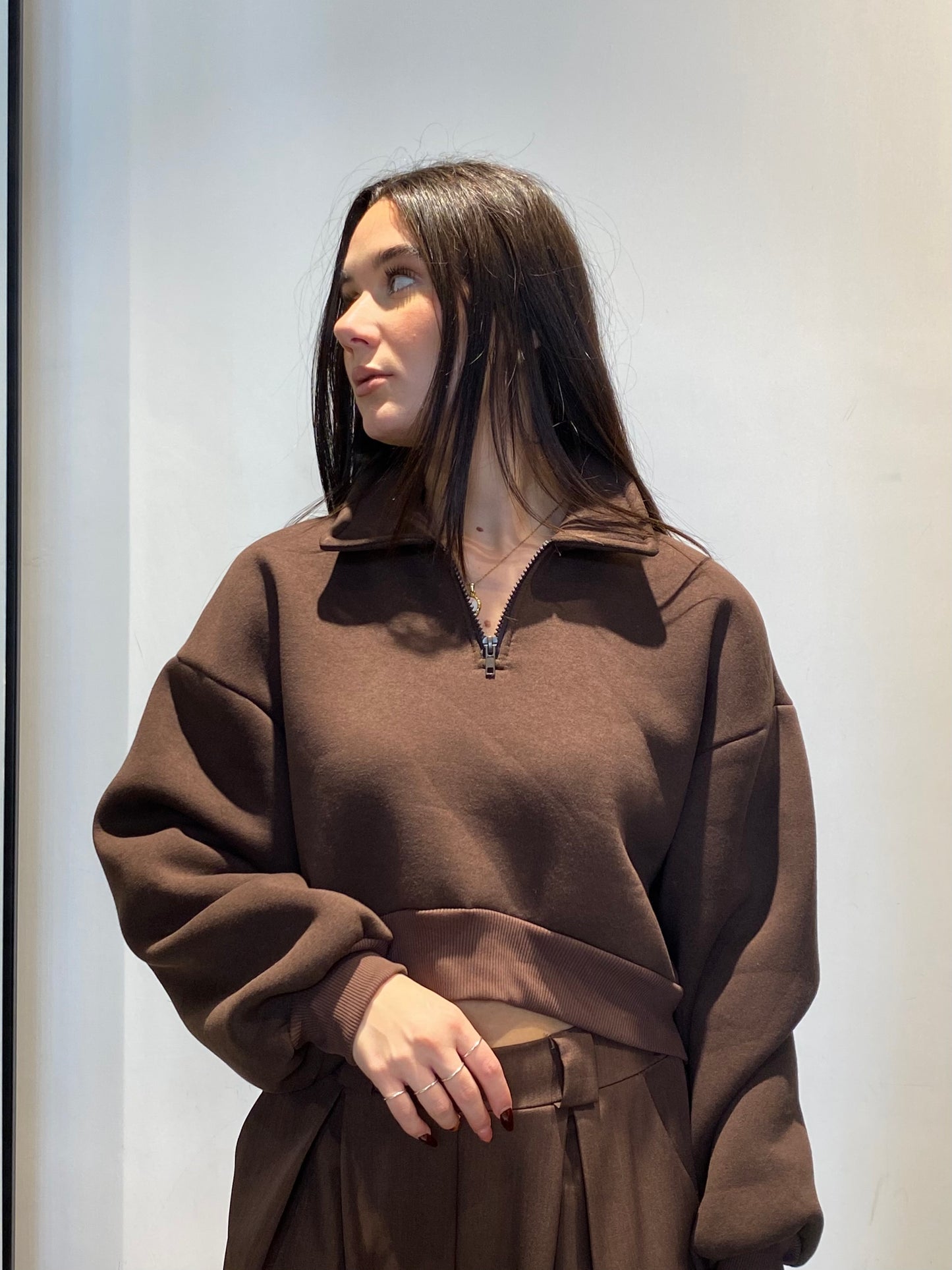 victor felpa crop polo zip