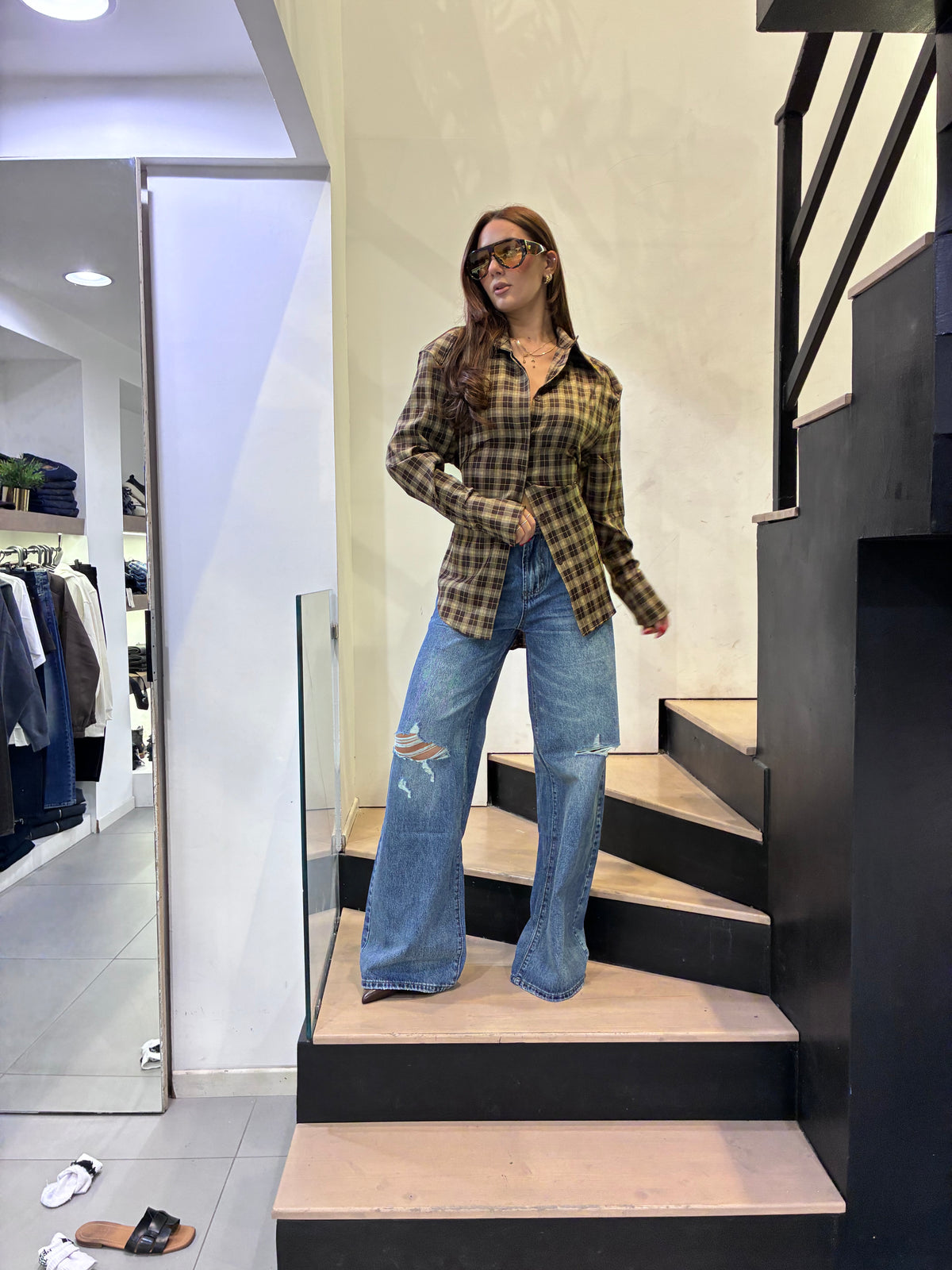 monique camicia quadri laccio