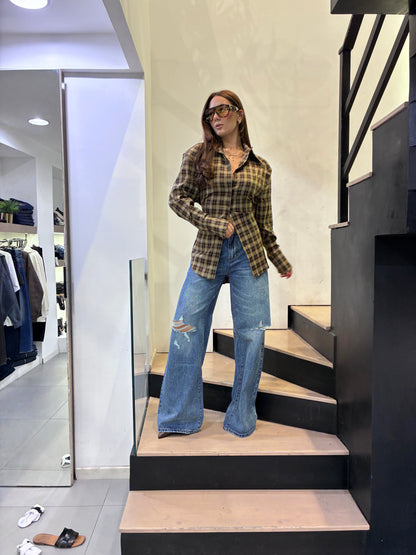 monique camicia quadri laccio