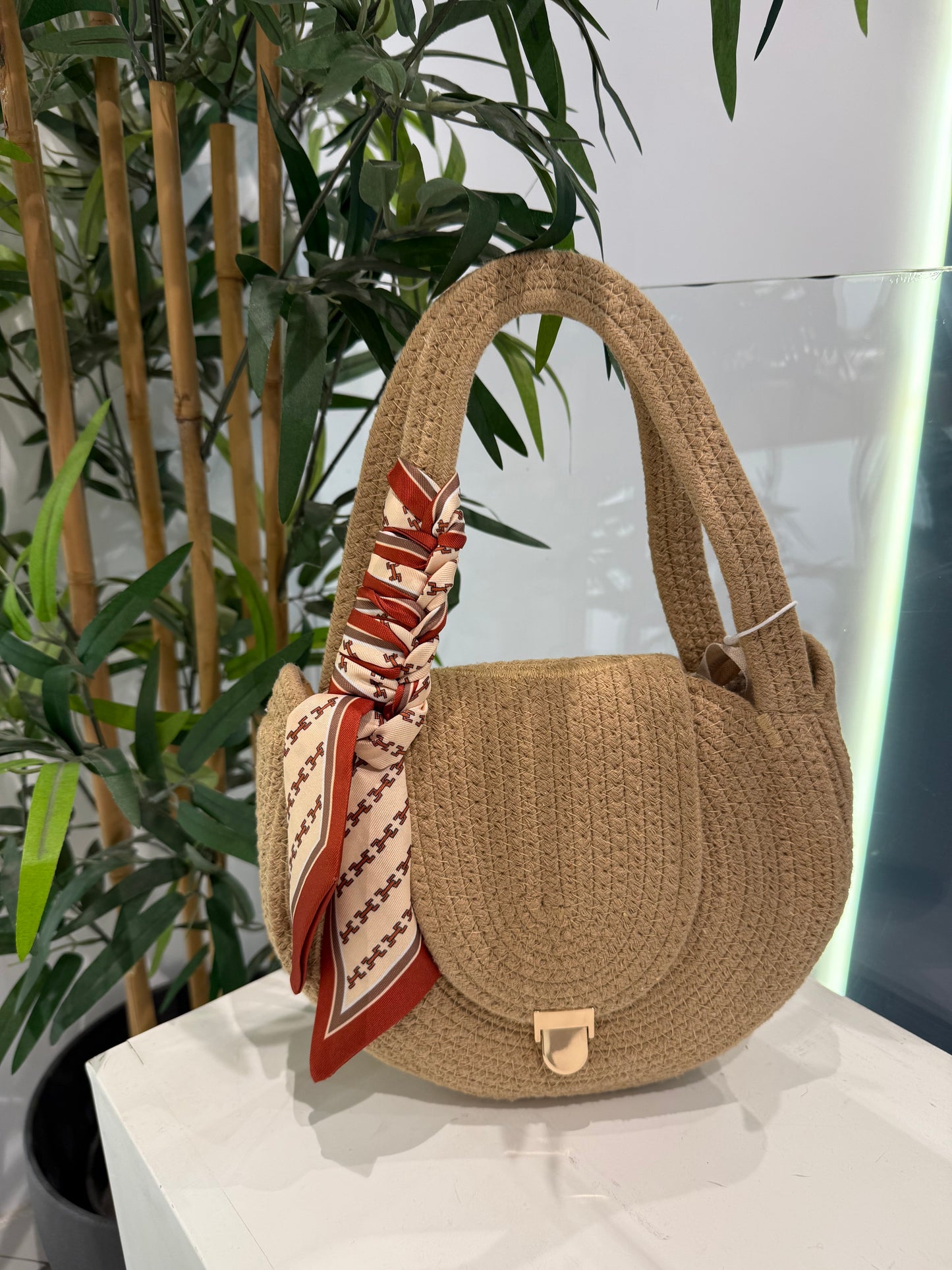 irene borsa rafia bandana intrecciata