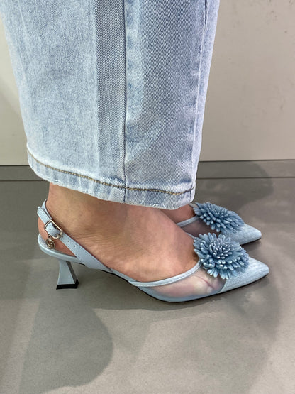 gold sling back con fiore