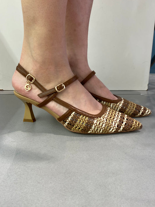 gold sling back raffia