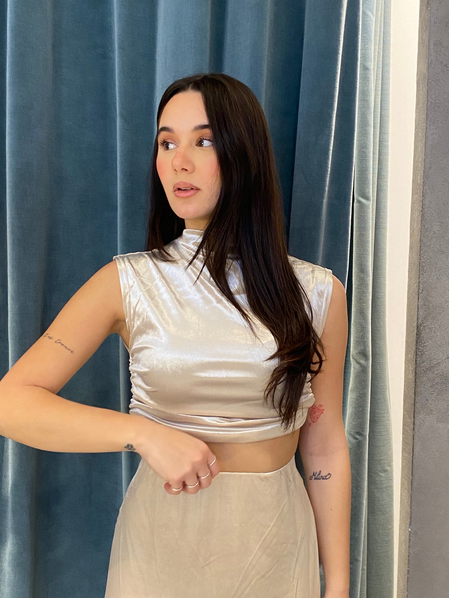 glamorous top arriccio laminato