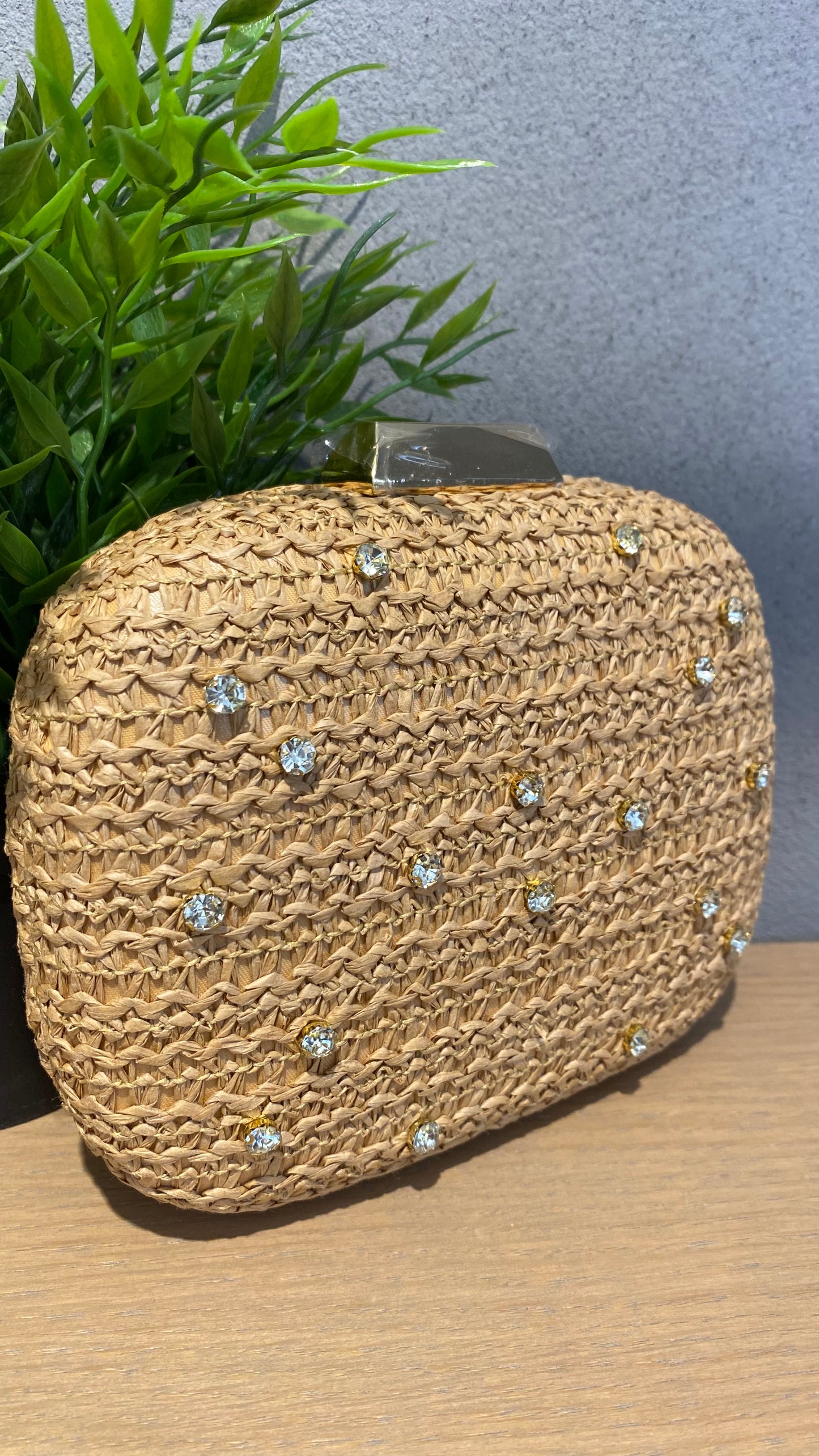 sara pochette raffia strass