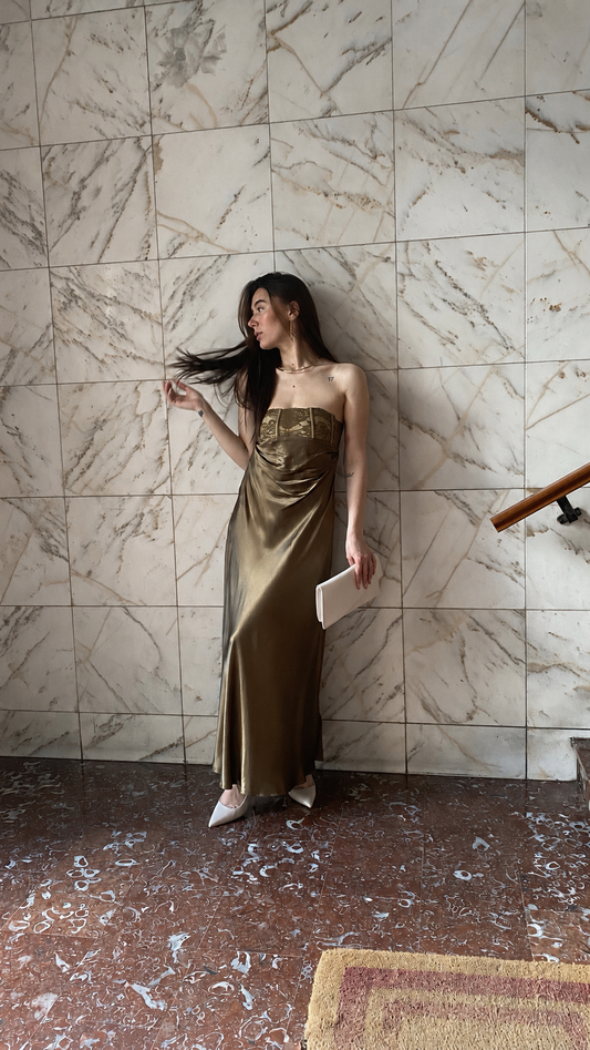 lumina long dress raso e pizzo