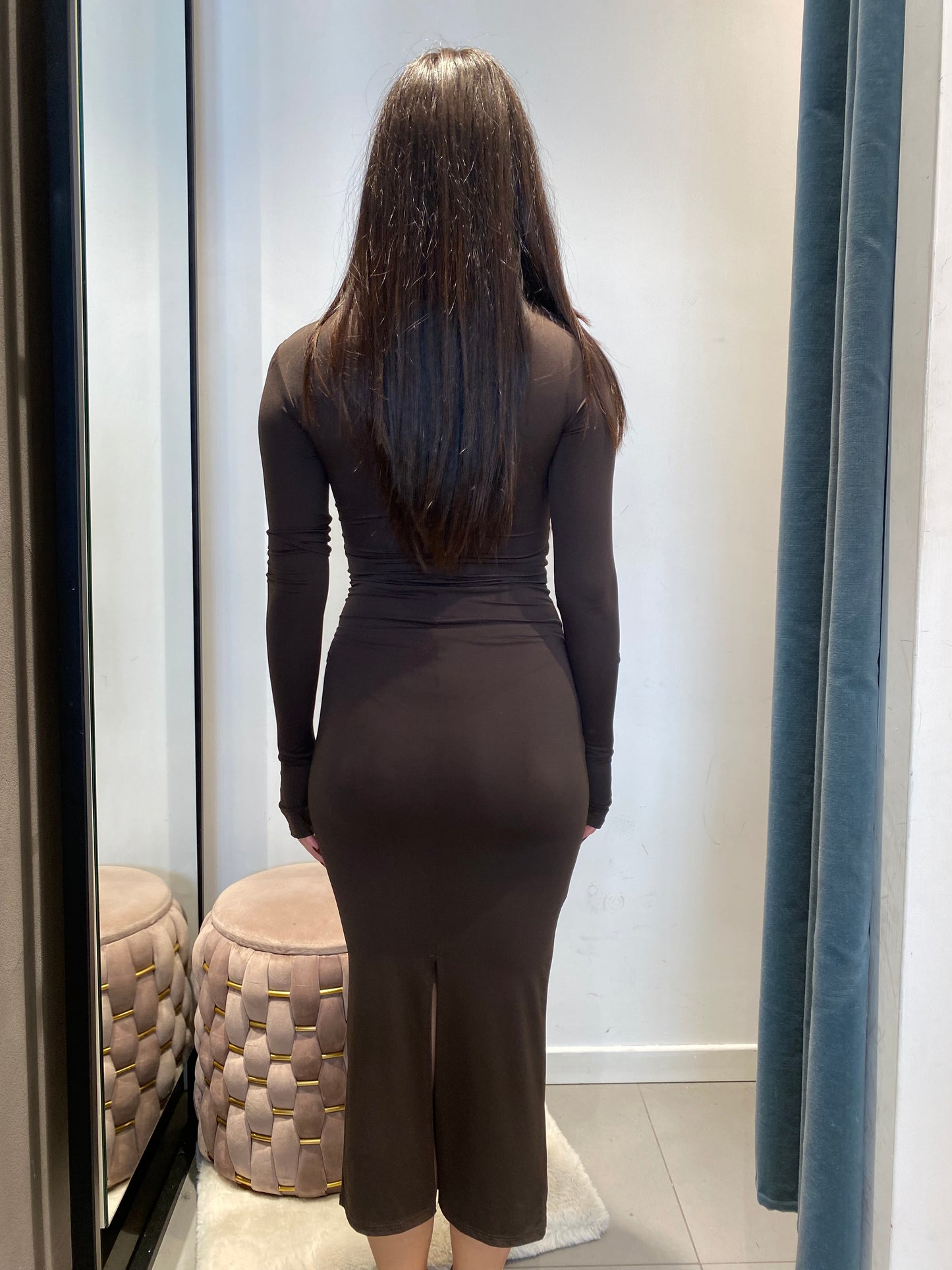 victor long dress collo pistagna