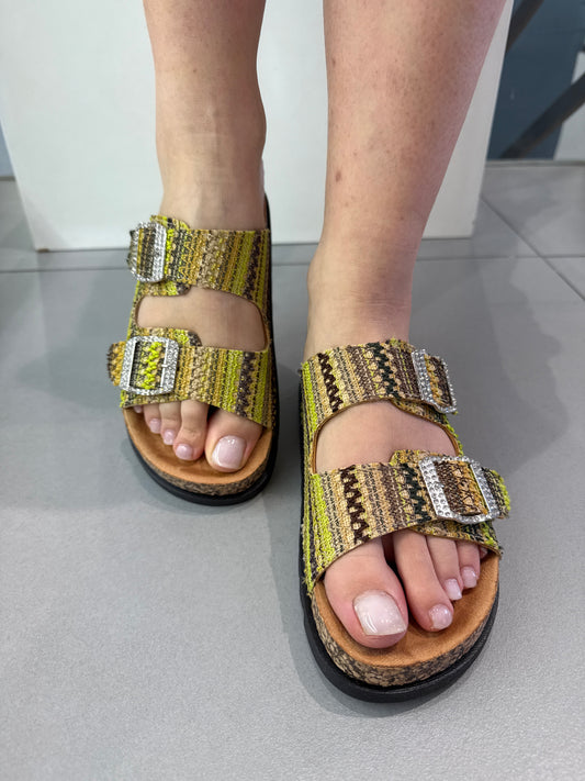 gold sandalo raffia colorata
