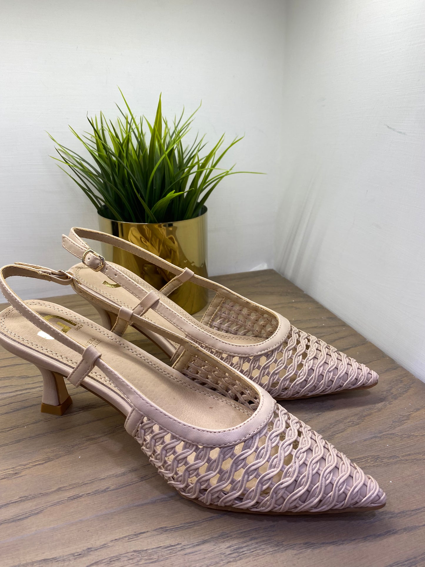 gold sling back rete intrecciata