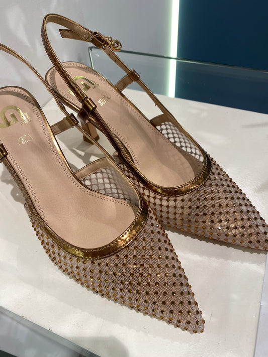 gold sling back mini strass