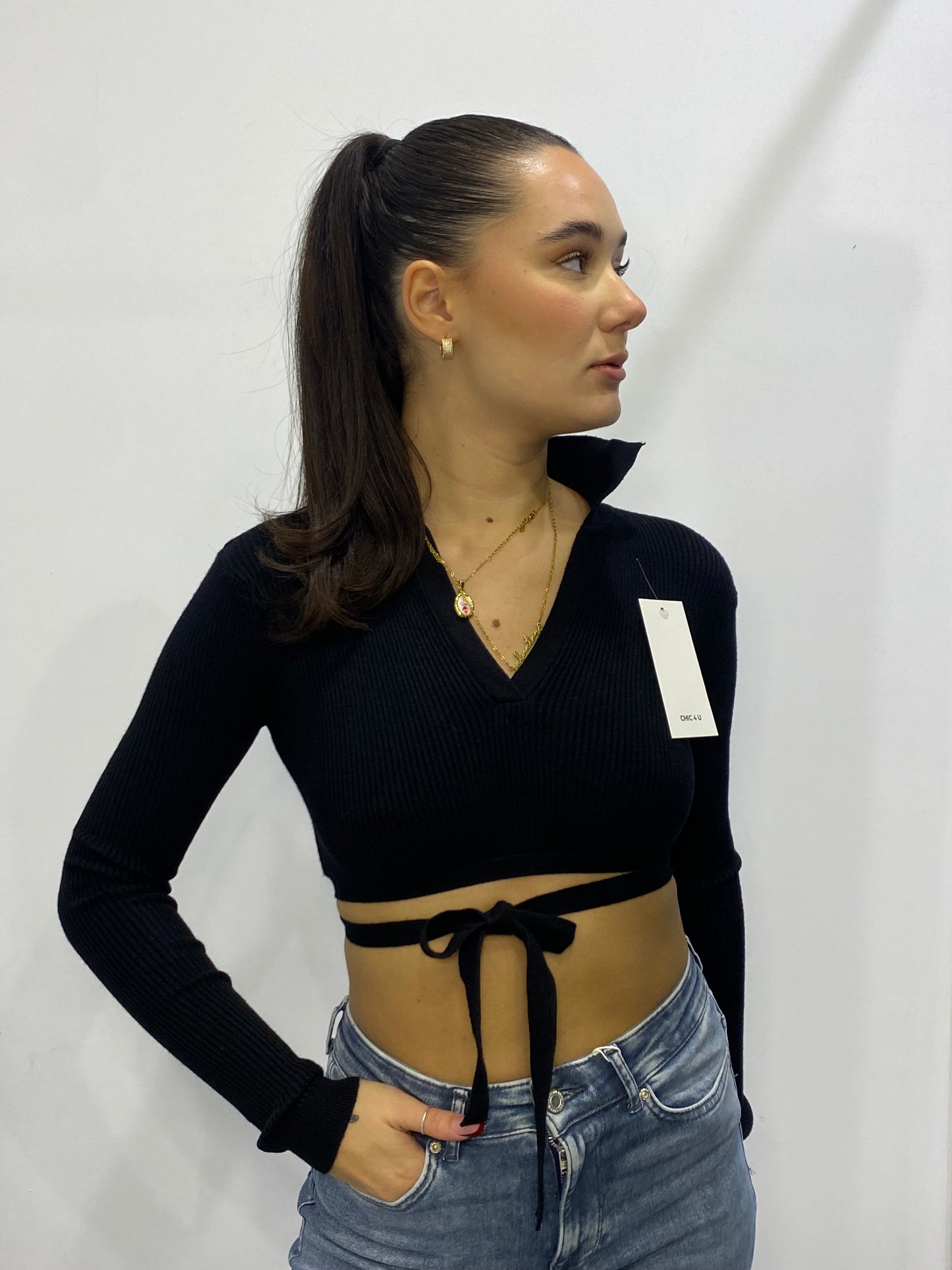 chic polo crop laccio