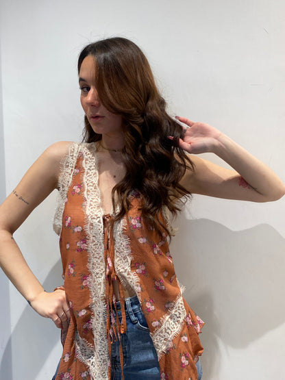 lumina top seta e pizzo