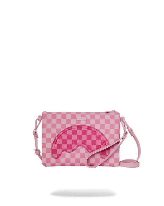 sprayground pink sip patch crossover clutch