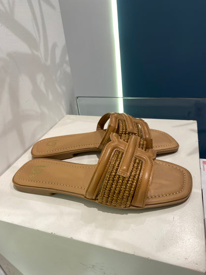 gold ciabatta pelle+raffia