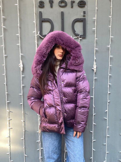 egg piumino cappuccio pelliccia